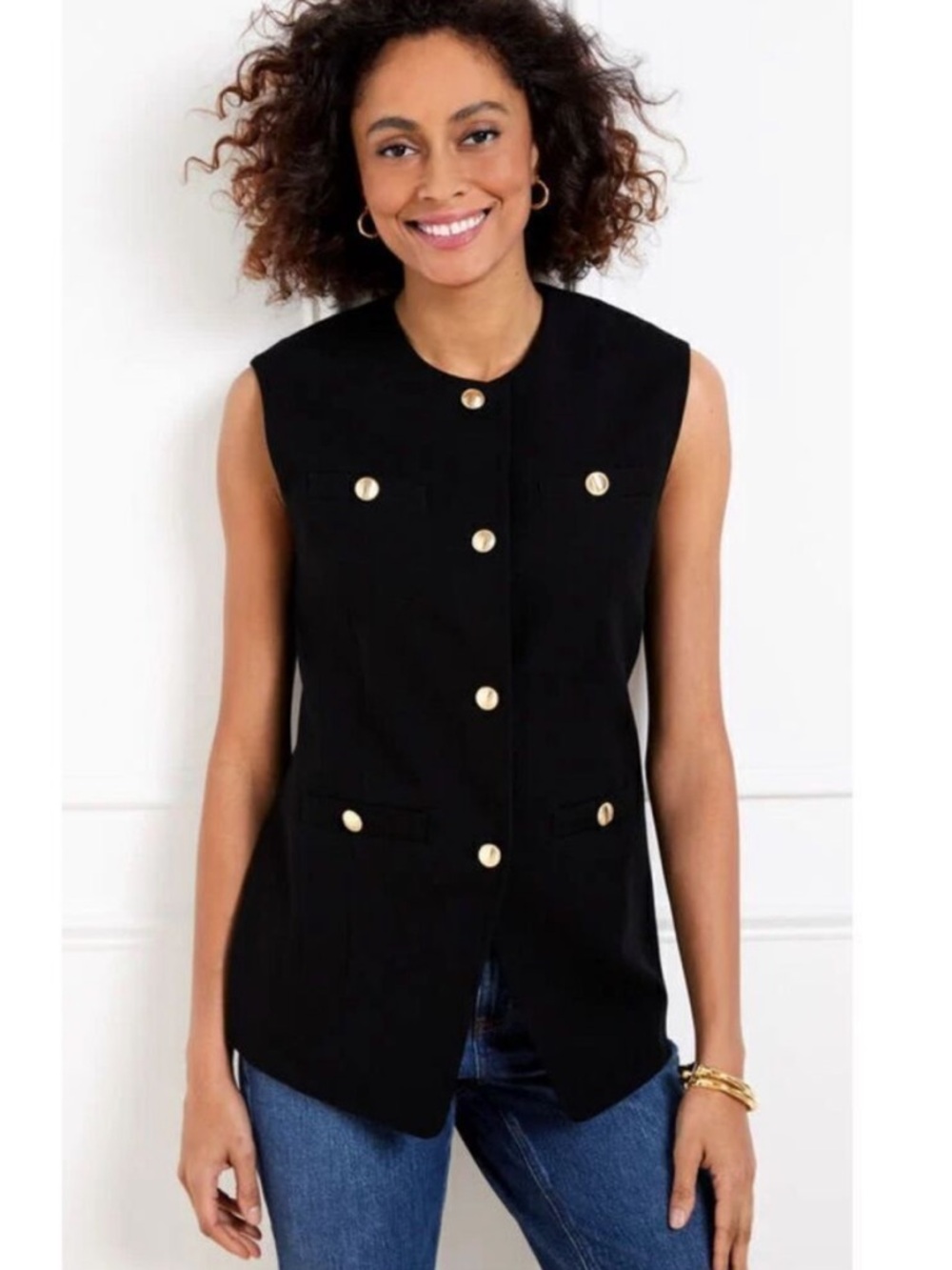 Talbots Black Button down Vest Sz 12 Tailored Fit Lined Sleeveless